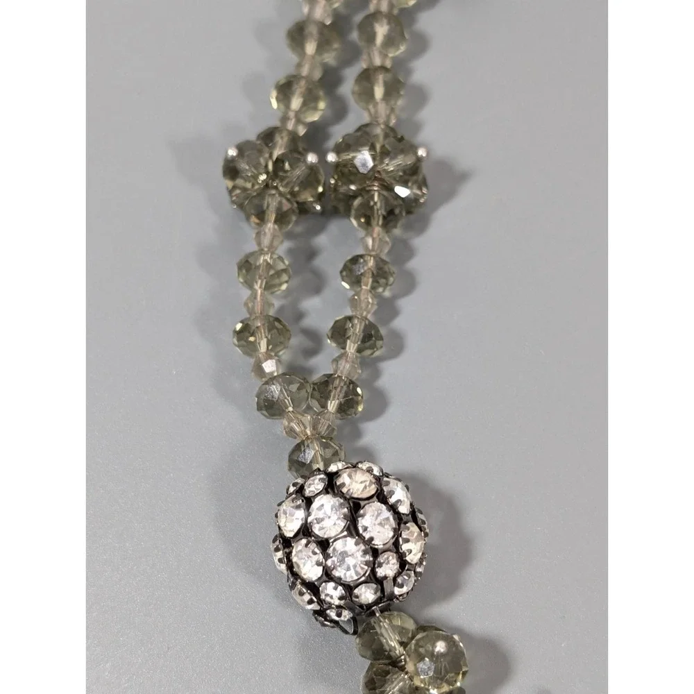 Smokey Gray Bead Crystal Ball Black‎ Multi Chain Tassel Necklace 28